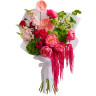 Букет с пионами, антуриумом, маттиолой и амарантом «Тропический карнавал»