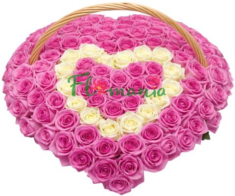 корзина 101 роза сердце