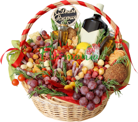 Подарочная гастрономическая корзина  «Royal Meat and Something Else» с колбасами, сырами, безалкогольным вином и фруктами