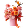 Композиция с георгинами и антуриумом «Коралловый микс»